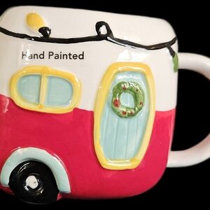 St NICHOLAS Red and White Camper Mug Planter.  Handpainted.  Ceramic.